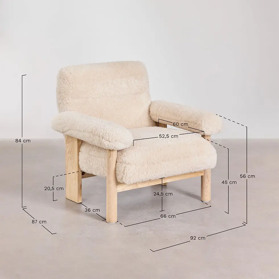 Miniature : Fauteuil avec repose-pieds en bois et tissu peluche