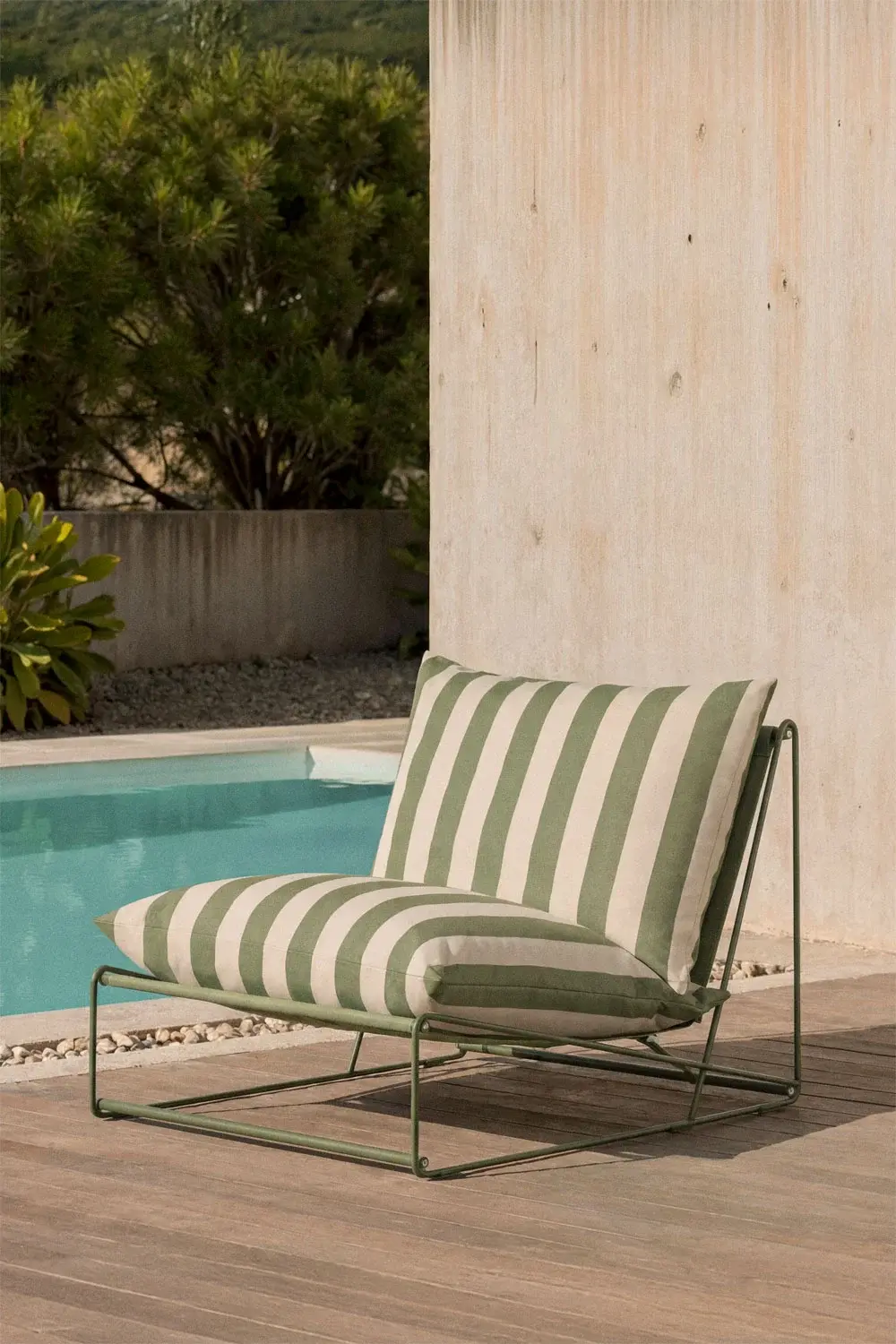 Fauteuil de jardin rayures beige vert olive
