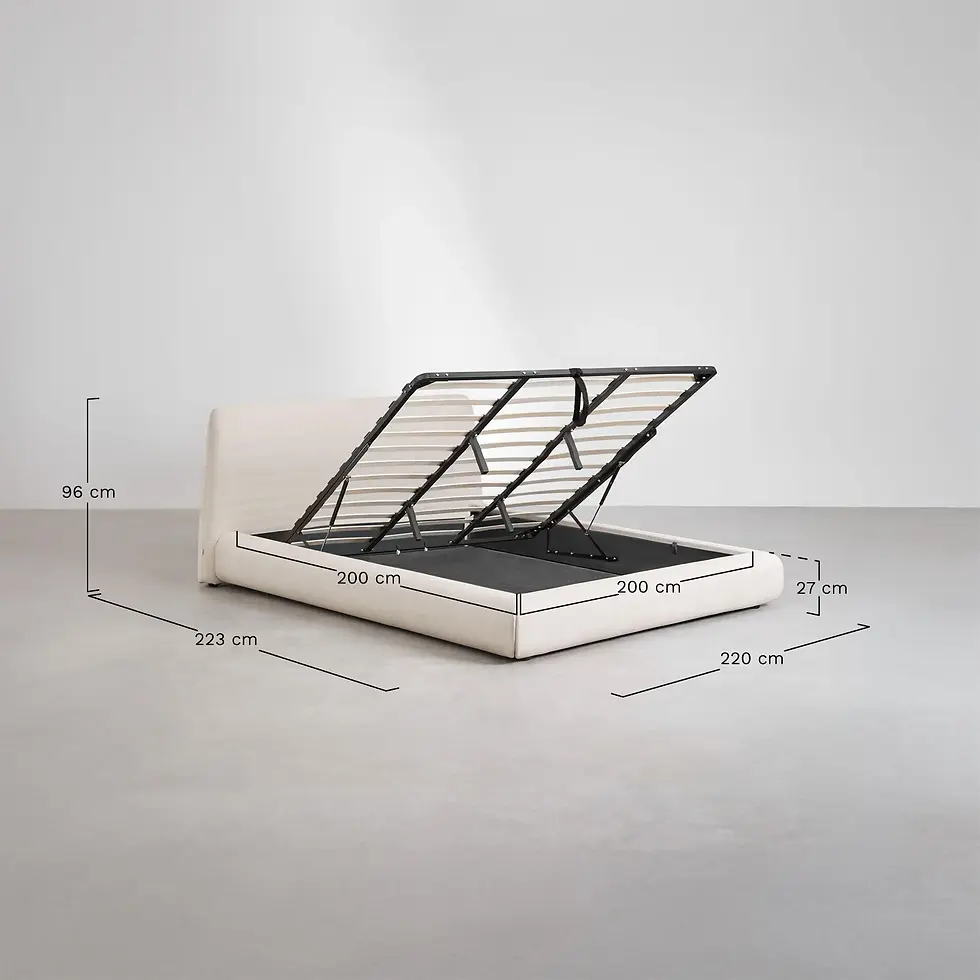 Miniature : Lit tapissé avec coffre de rangement beige clair NORENA