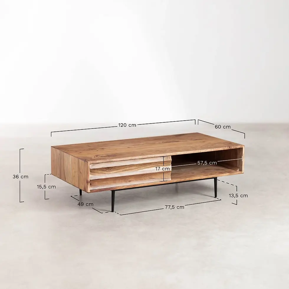 Miniature : Table basse en bois d'acacia avec 1 grand tiroir