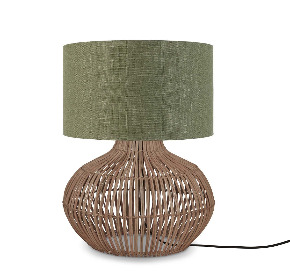 Lampe en rotin avec abat-jour en lin vert