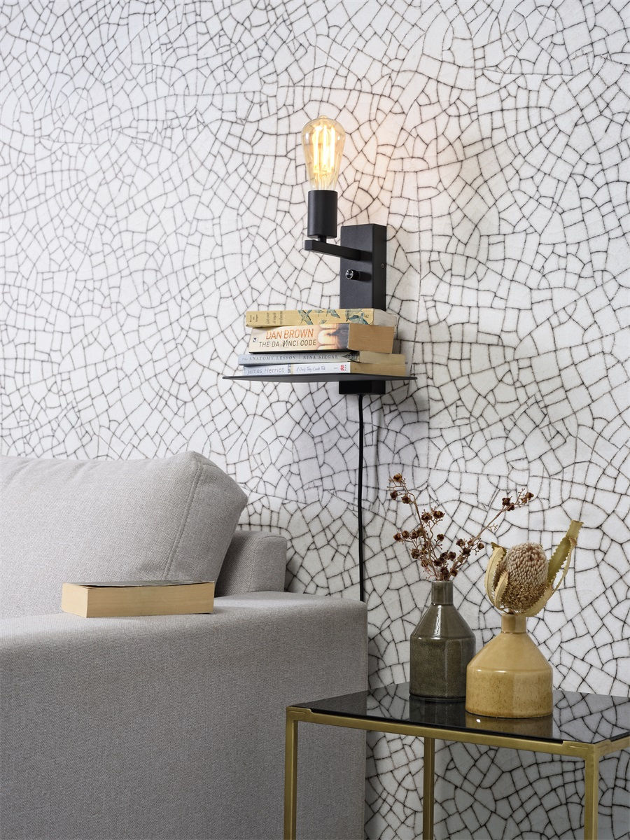 applique noire avec étagère et port usb