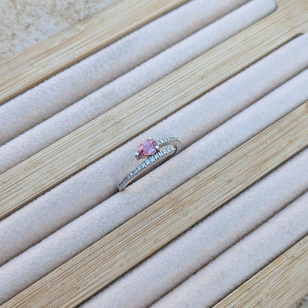 Miniature : Bague en or blanc 750/1000 saphir rose poire et diamants