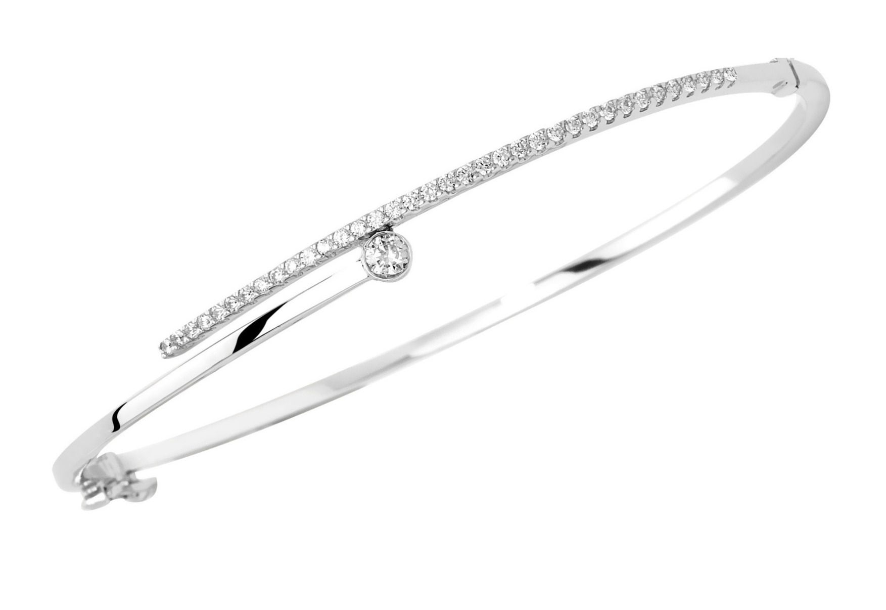 Bracelet ouvrant en argent 925/1000 ligne d'oxydes de zirconium