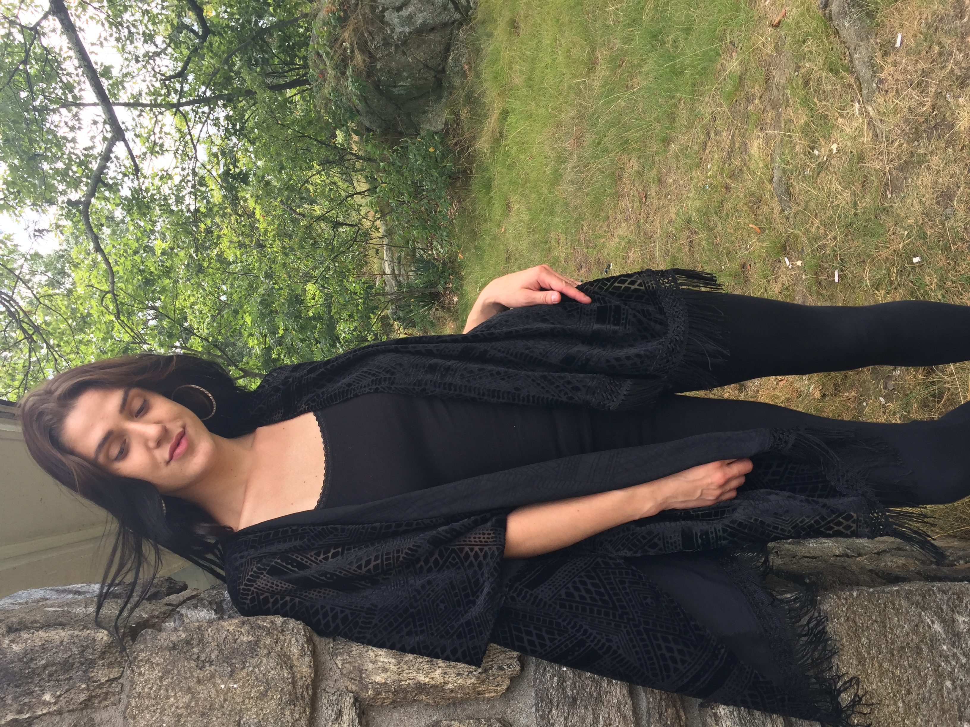 Velvet Fringe Vest Black