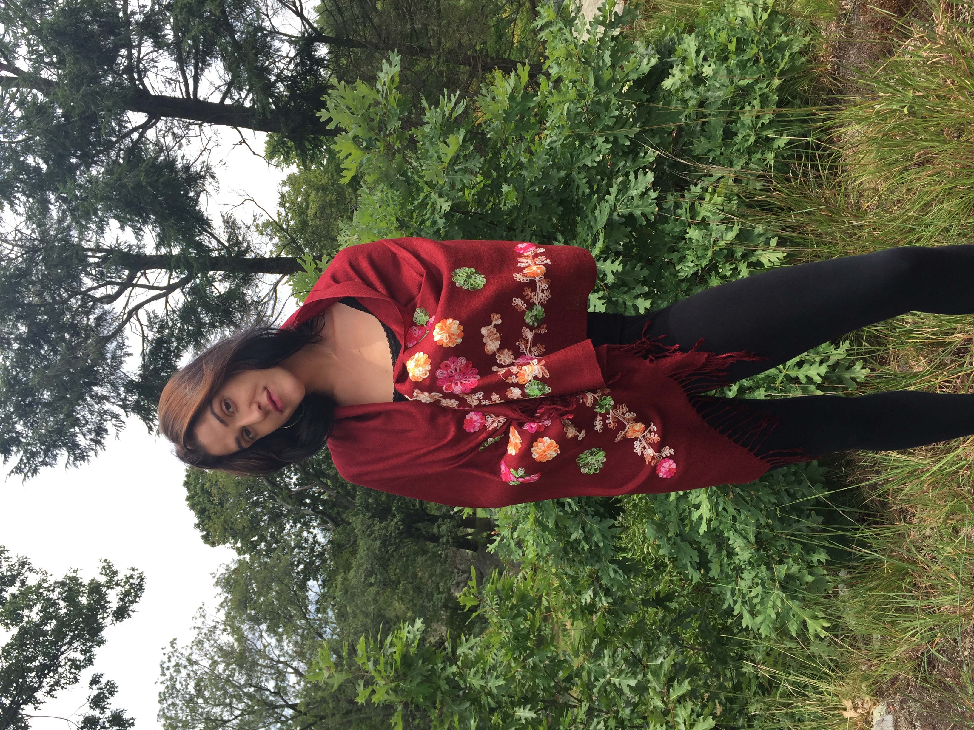 Embroidered Shawl Red