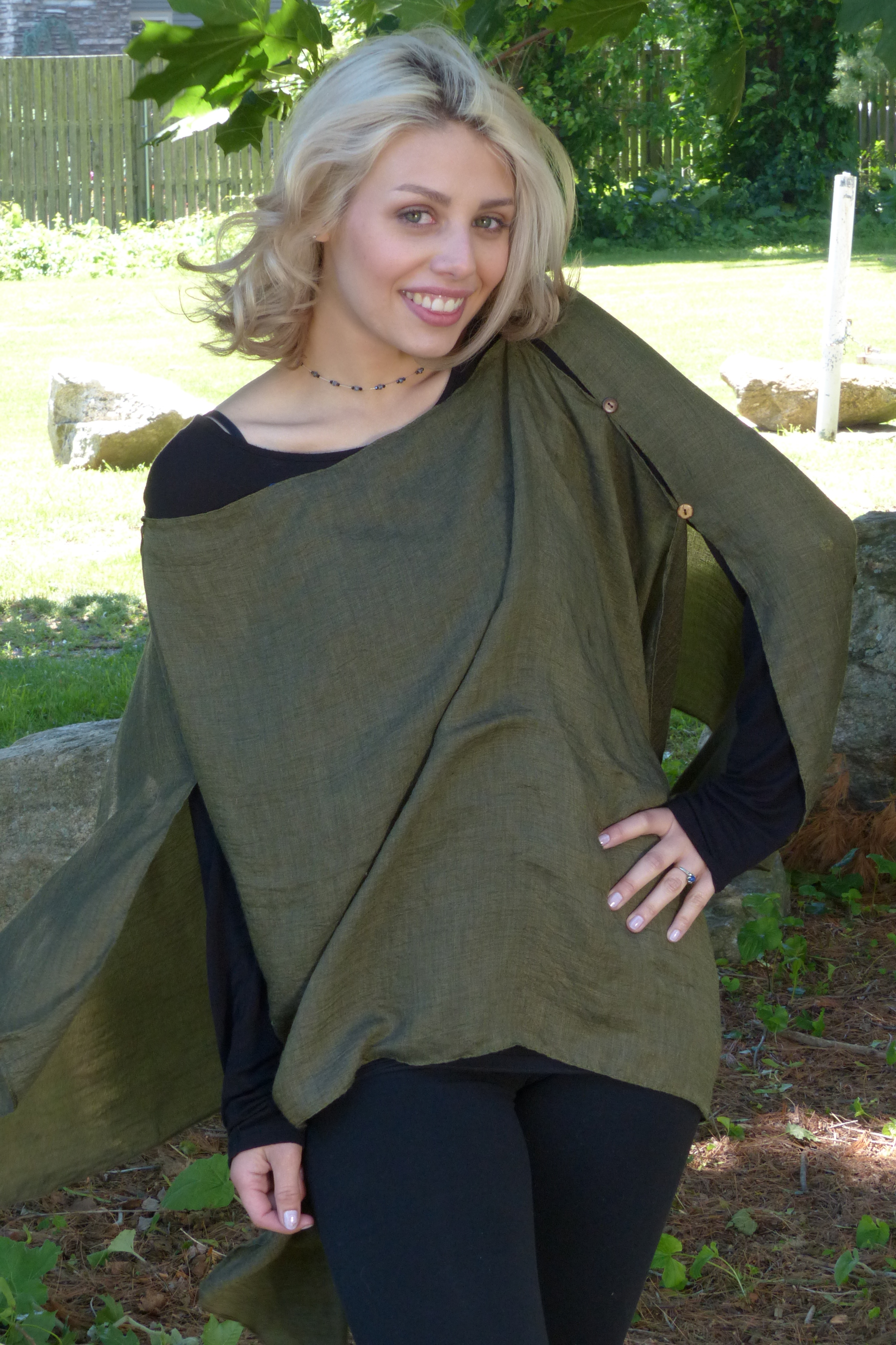 Solid Button Tunic: Linen Feel