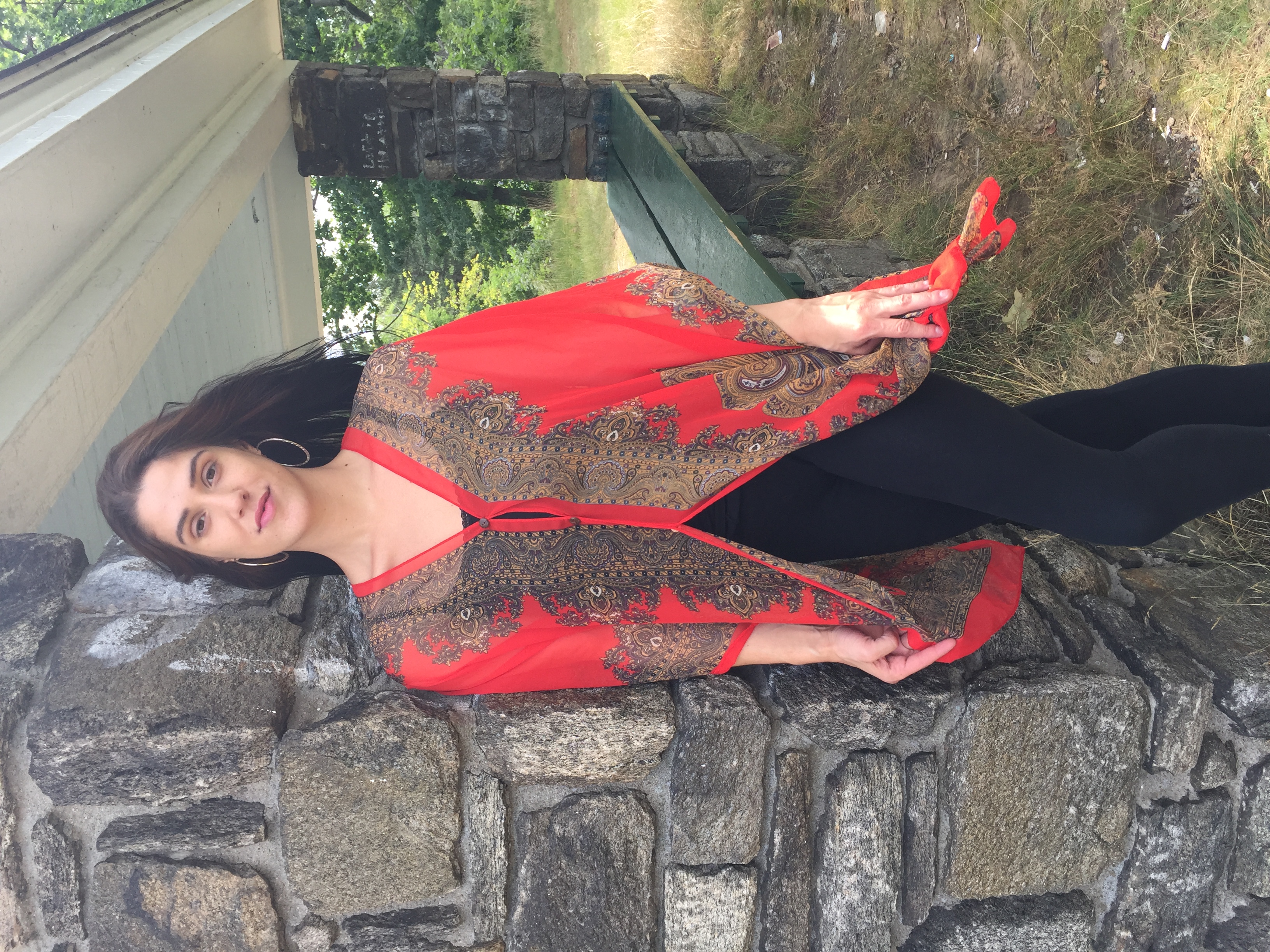 Damask Button Tunic Red