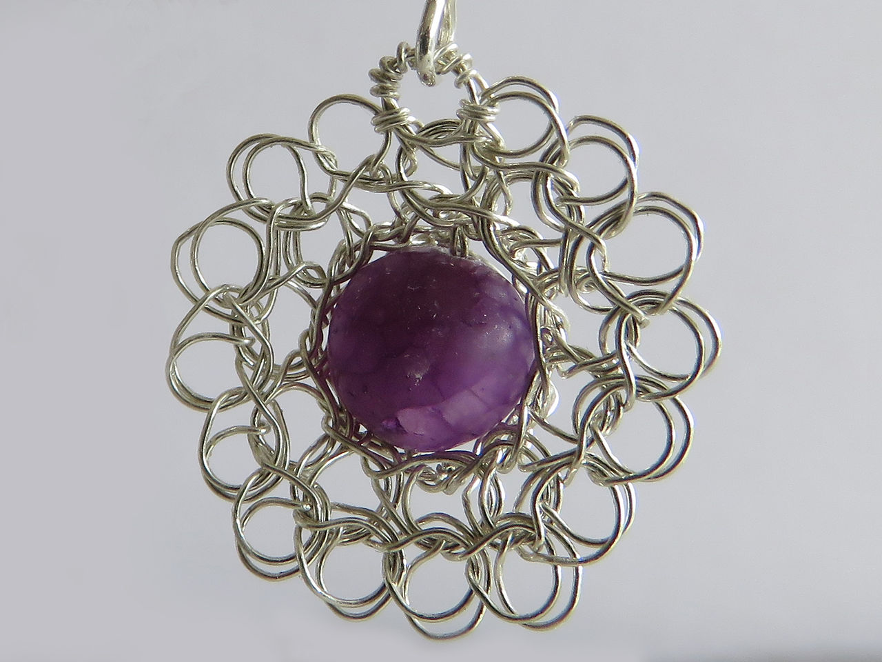 Crochet Silver Purple Mica Necklace