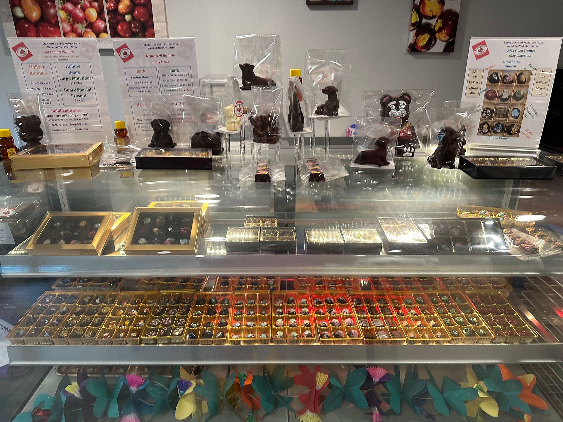 Chocolate shop counter with chocolates