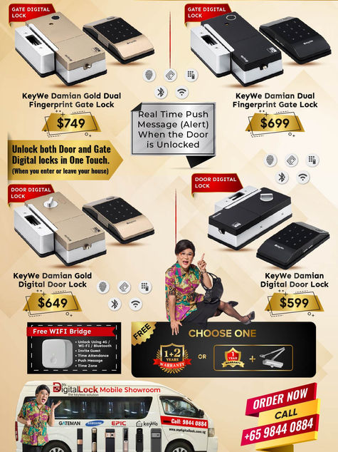 Keywe Damian Gold Dual Fingerprint Gate Lock