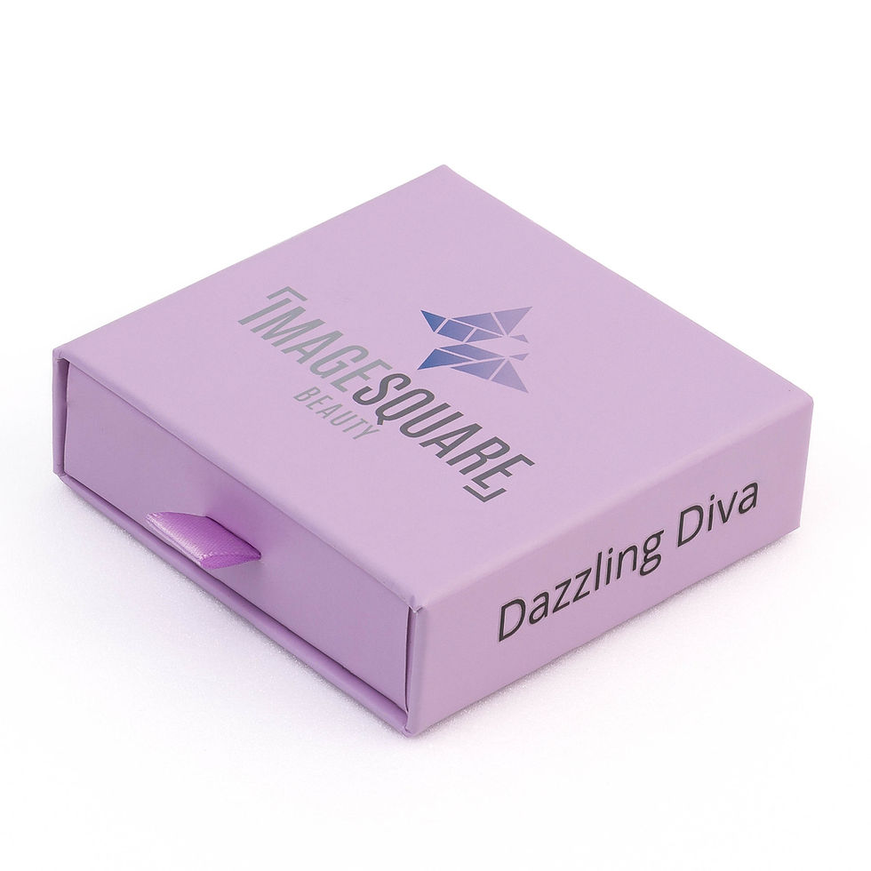 Thumbnail: Lavender Product Box with pull-out ribbon tab labeled "Dazzling Diva" and branded with Image Square Beauty