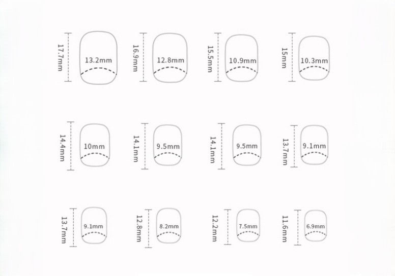 Thumbnail: Chart of shape and sizes of Cutie Pie press-on nails