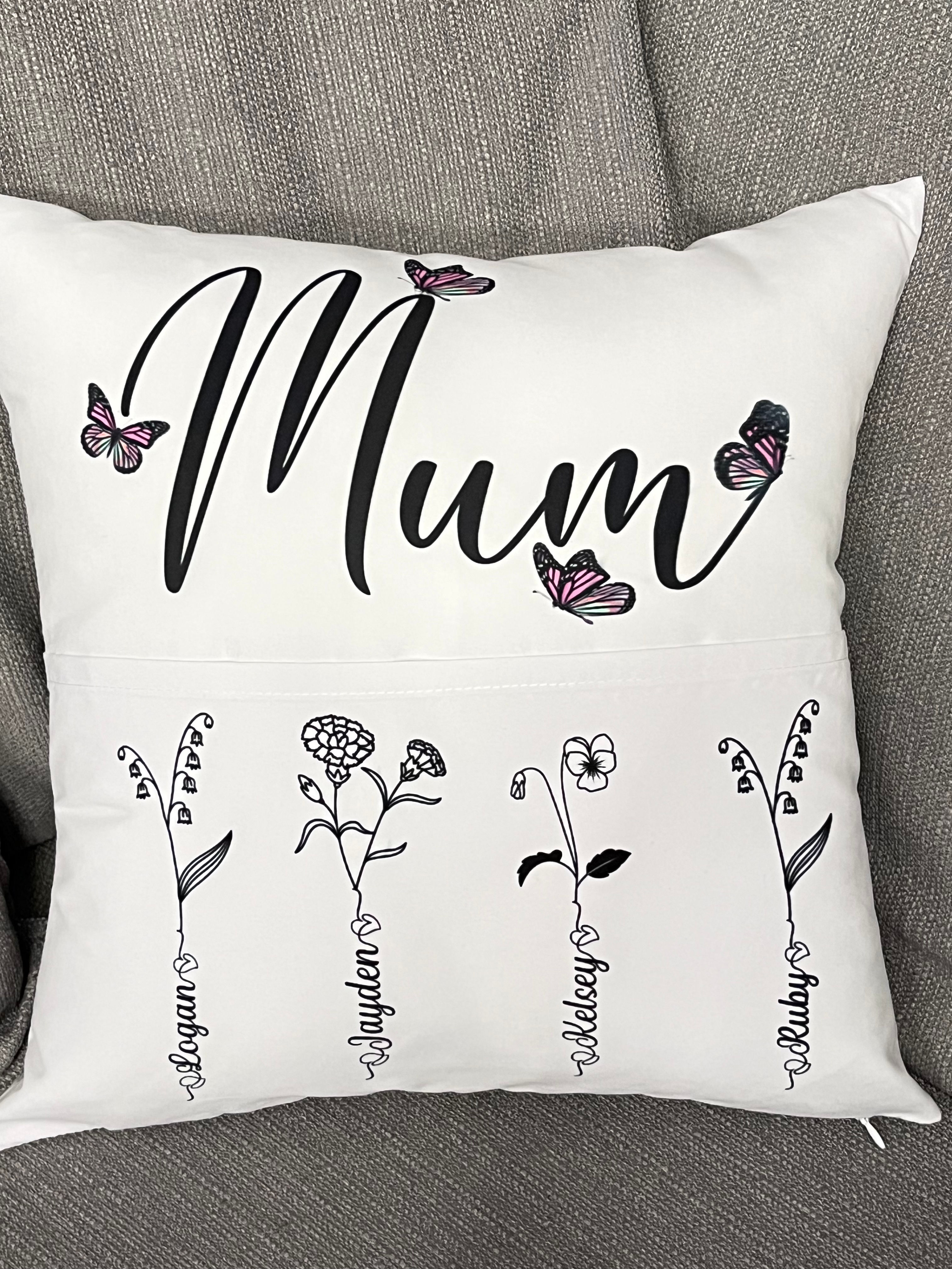 Personalised Birth Month Flowers Mum Cushion