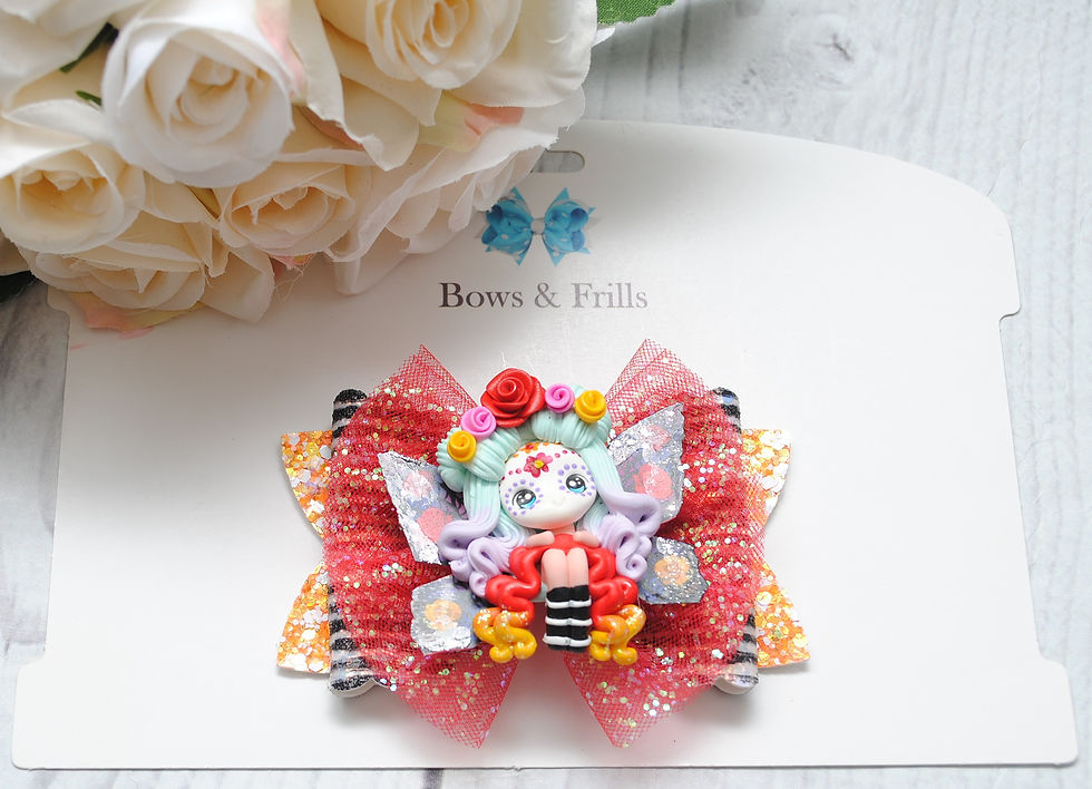 Thumbnail: 4" Candy skull flower fairy glitter tulle bow
