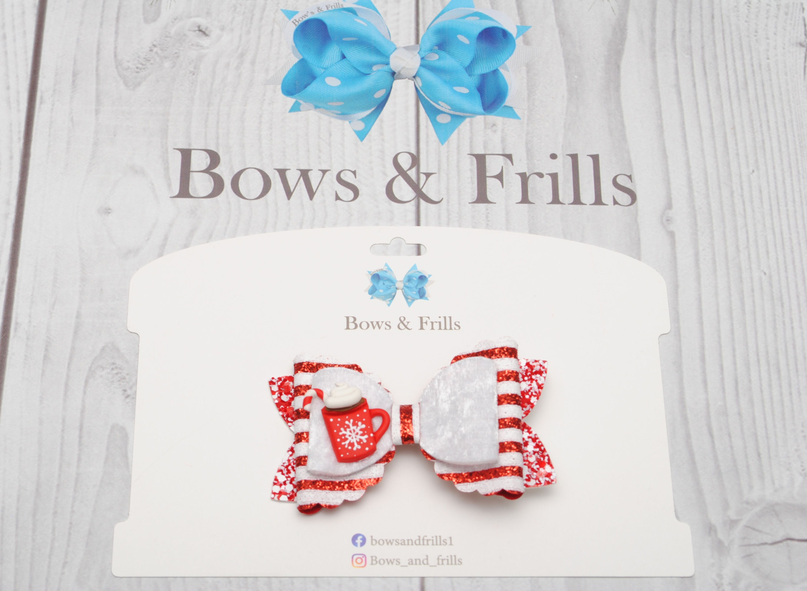 3.5" Glistening candy cane hot cocoa bow
