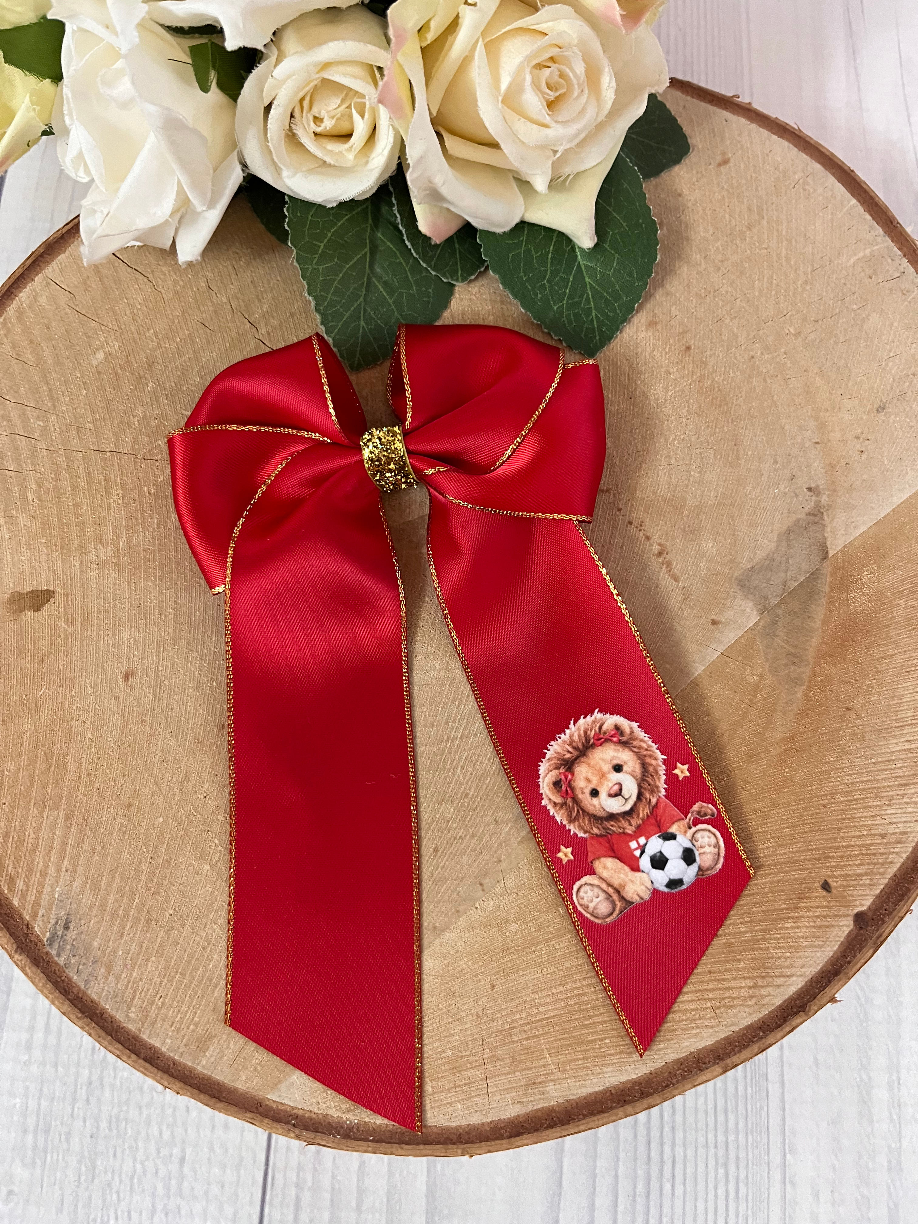 4” Satin Long Tailed Gold Trim England Bow