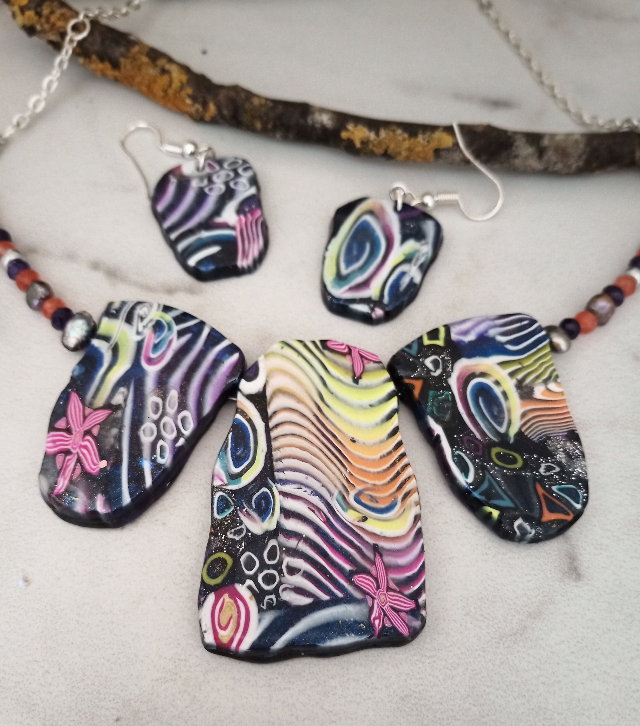 Rainbow Wave Graffiti Statement Necklace set