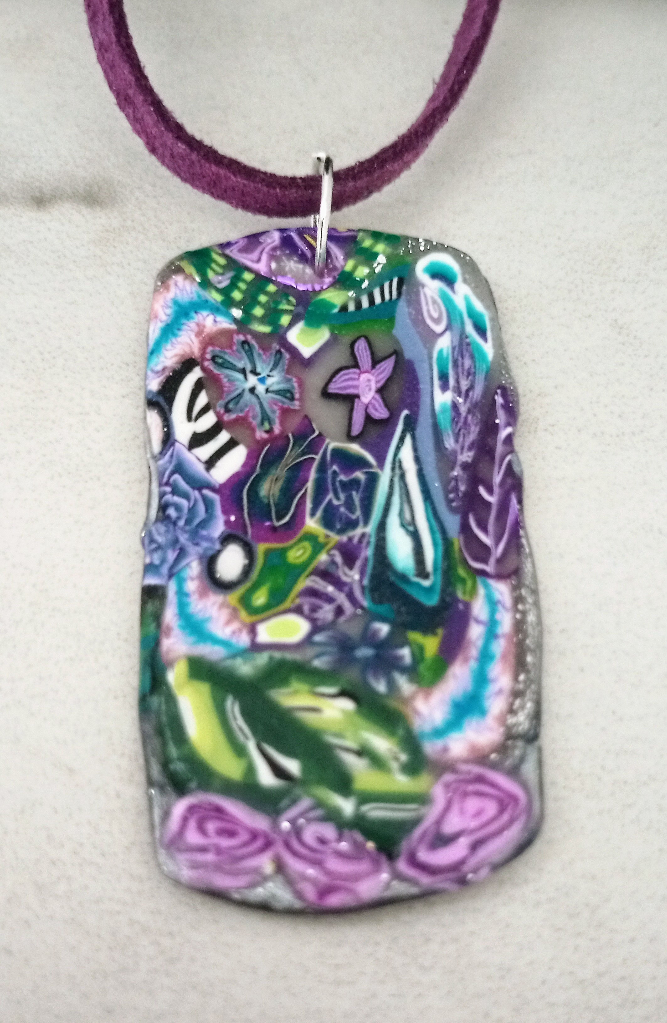 Purple Rose and Teal Flowers Garden Tile/Pendant