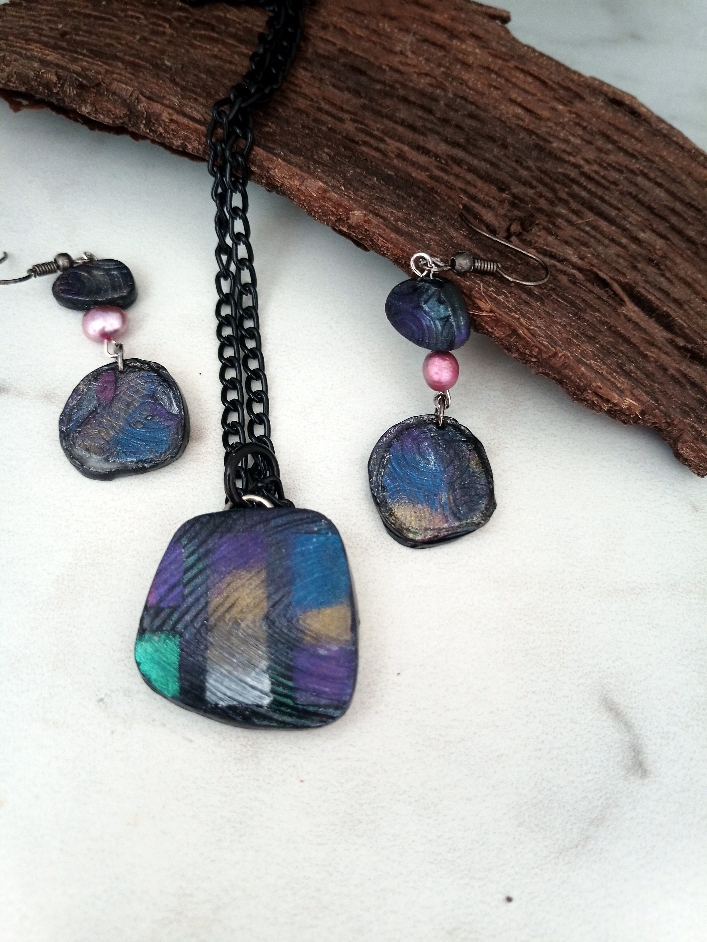 Dichroic "Stone" Necklace set