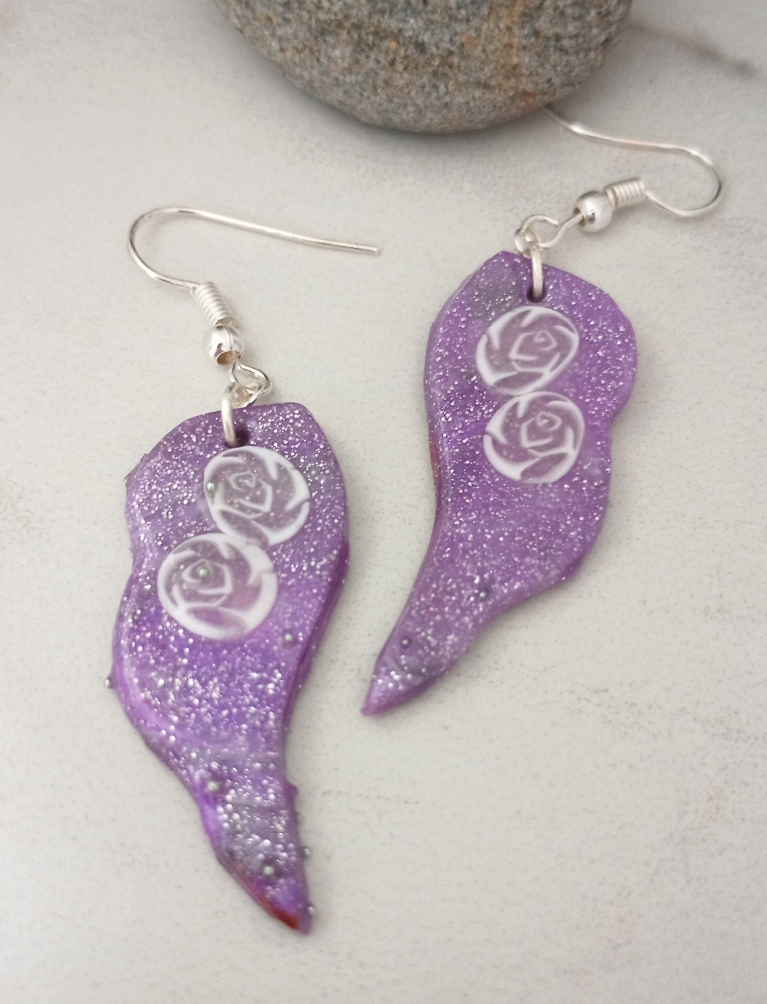 Sparkly Mauve Wing Earrings