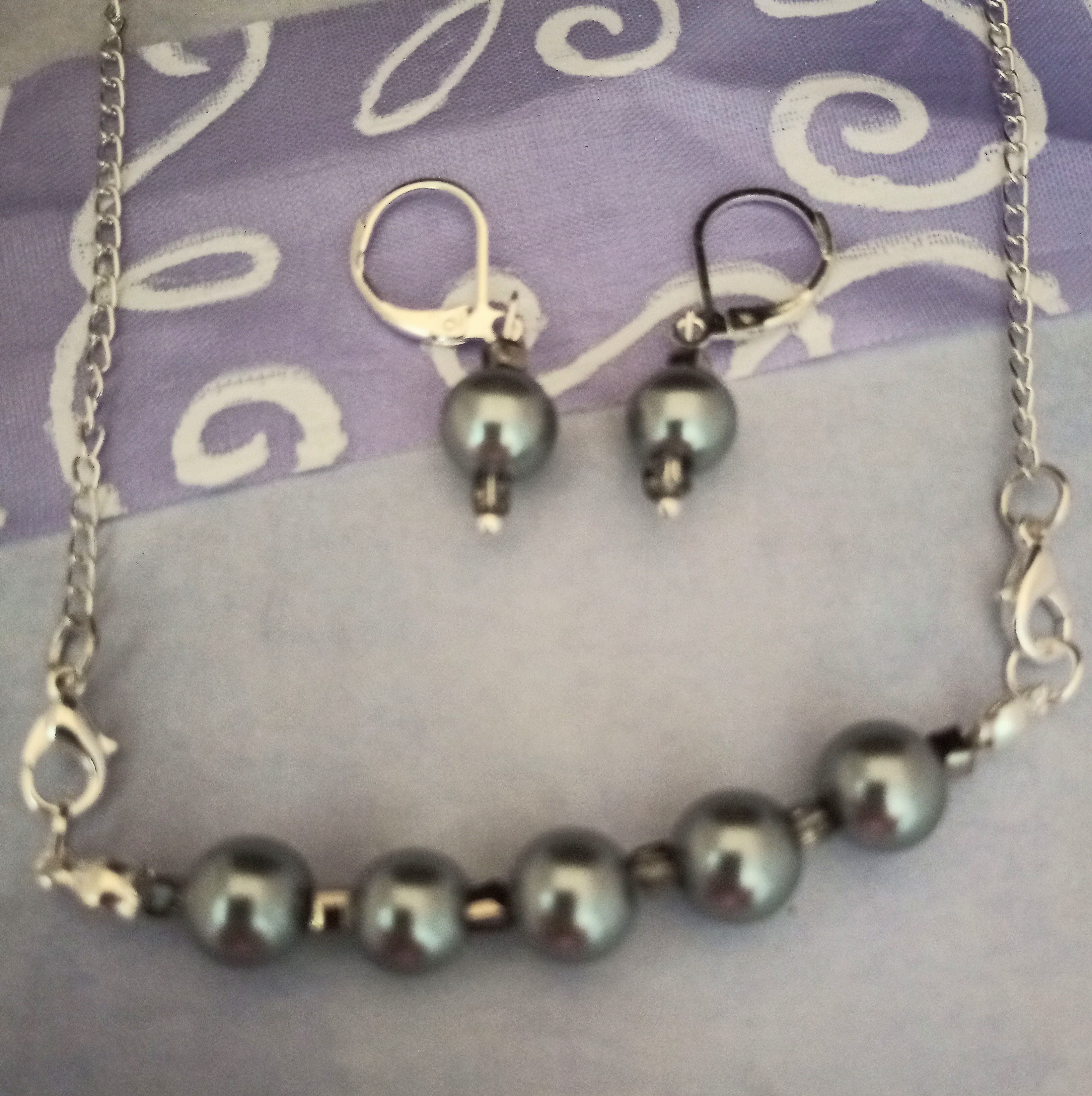 Dark Gray South Sea Freshwater Pearls necklace set