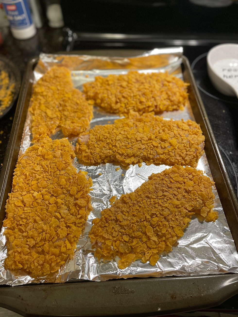 Breaded Hot Honey Chicken, before the oven. 