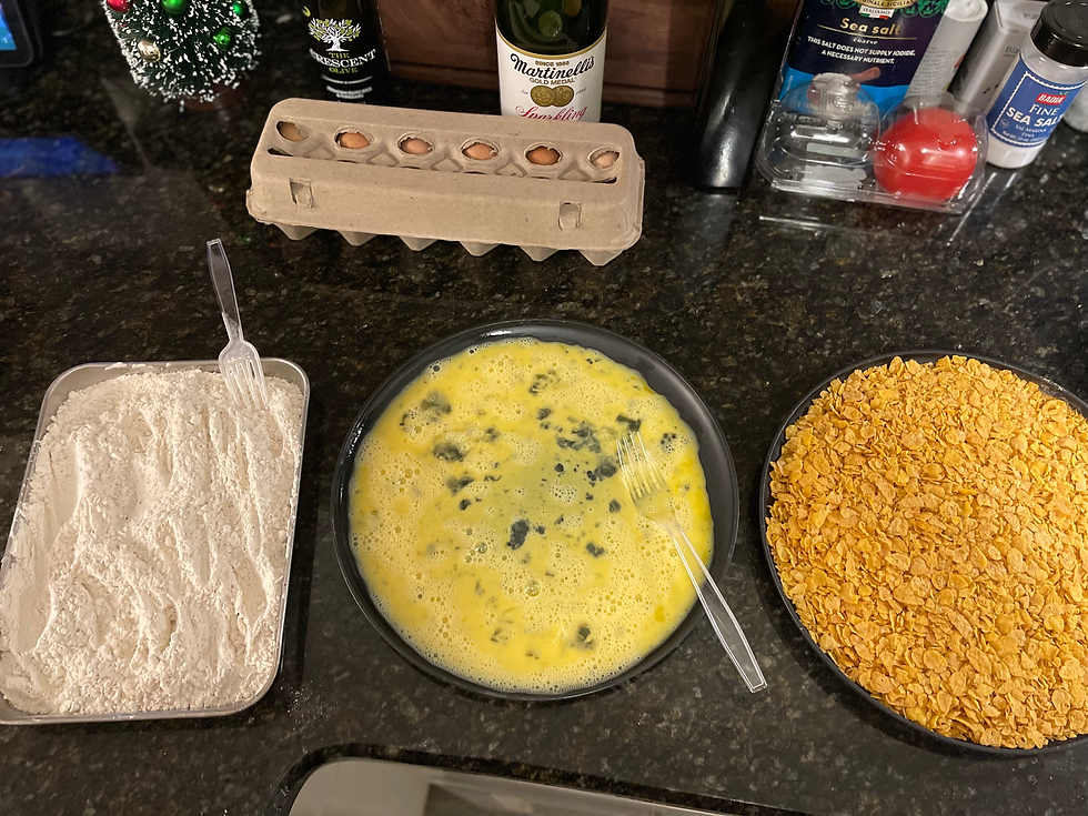 Dredging station for Hot Honey Chicken.