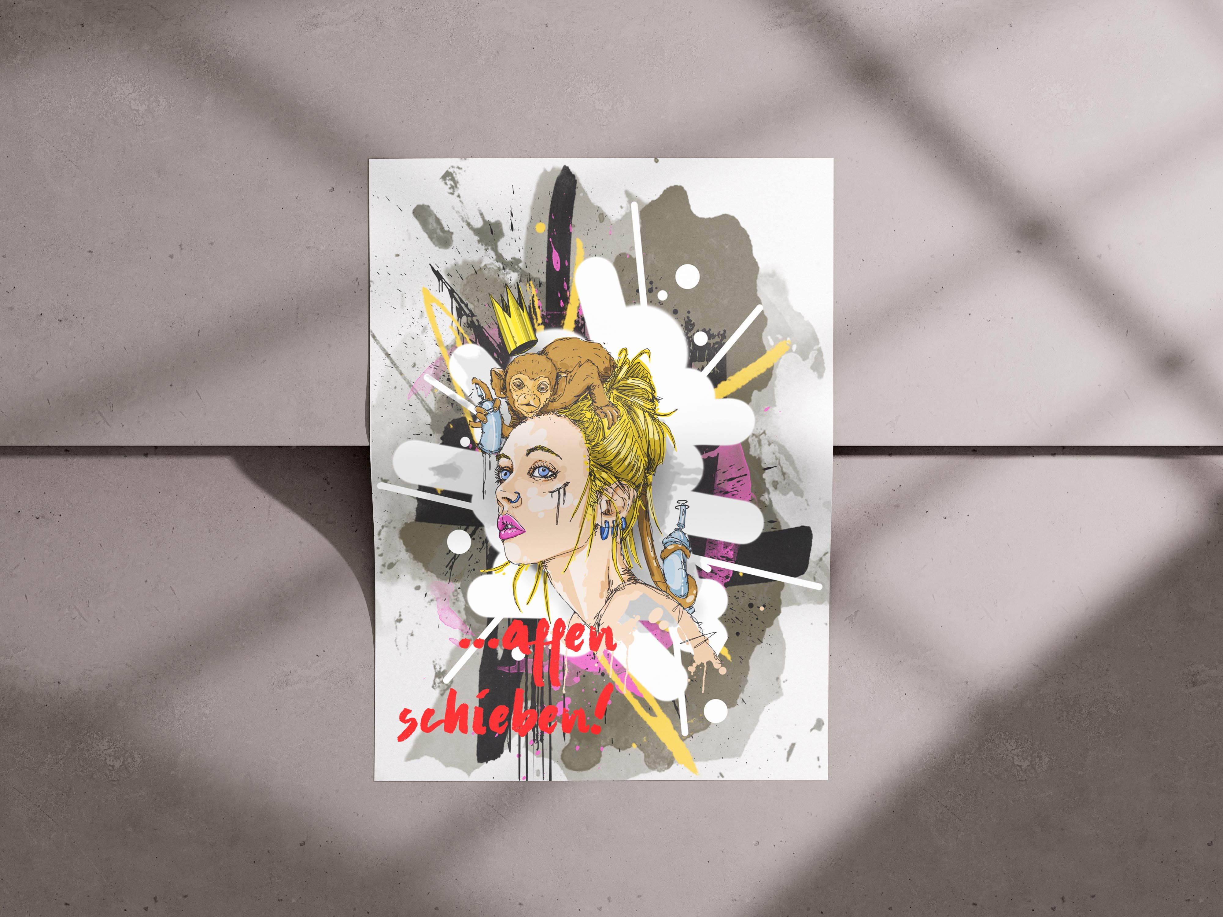 Kunstdruck "AFFEN SCHIEBEN"