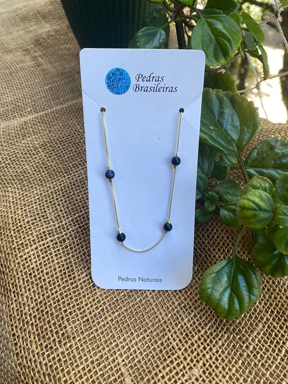 Miniatura: Colar Dourado Contas de pedra natural