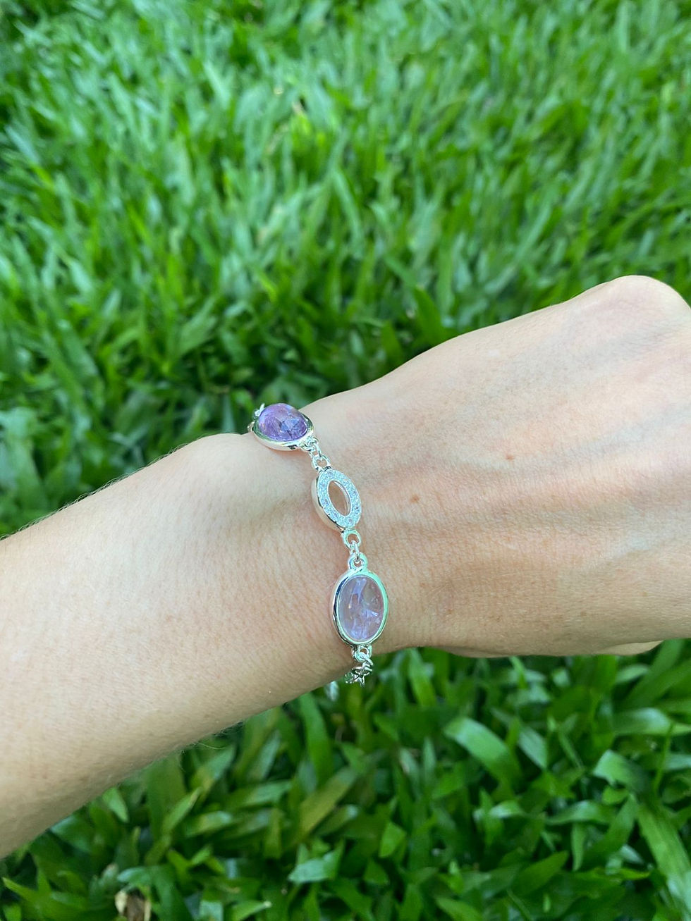 Miniatura: Conjunto Prateado Oval - Brincos e Pulseira