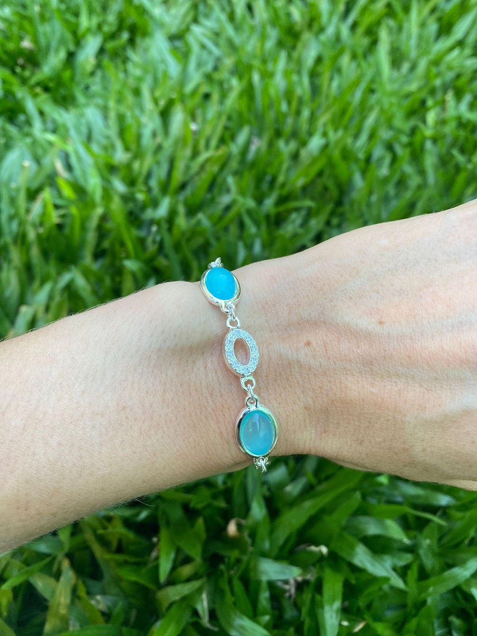 Miniatura: Conjunto Prateado Oval - Brincos e Pulseira