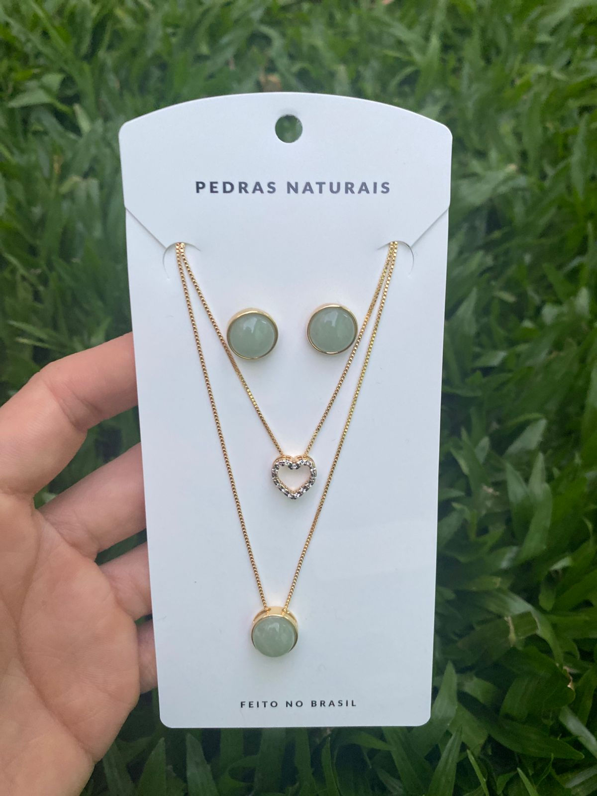 Conjunto Dourado M redondo Corente Dupla Quartzo verde