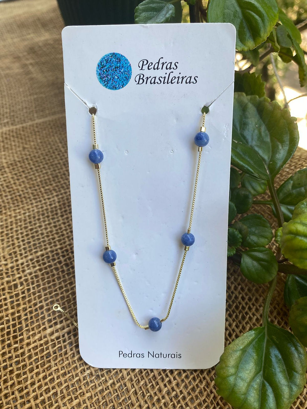 Miniatura: Colar Dourado Contas de pedra natural