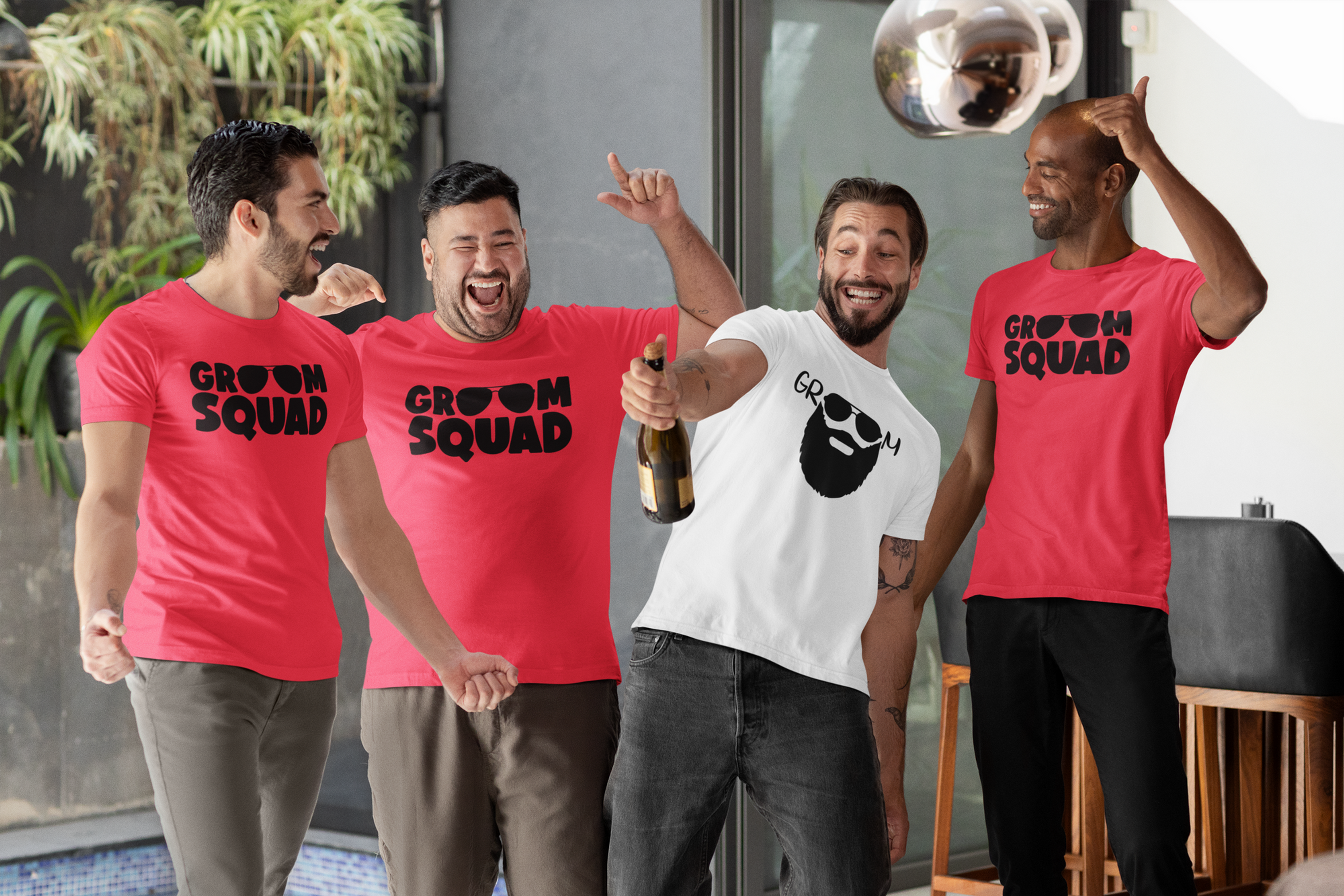 Red groom squad t-shirts