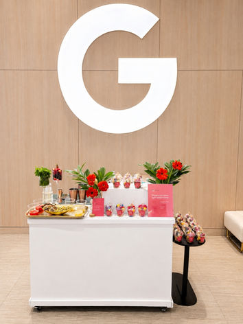 event bar serving mocktails, candy cups and charcuterie cups at a product launch in New York City