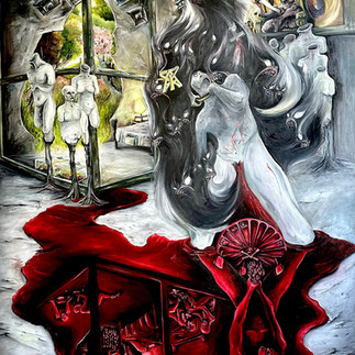 Stage 4 of the painting of Wrath. Here we start to see the painting coming together with a lot more details and a lot more symbolism.