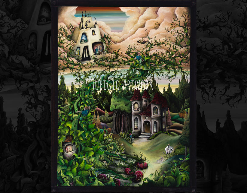 Jupigio presents a dynamic painting inspired by the fairy tale Jack and the Beanstalk, featuring Jack climbing the towering, lush beanstalk that stretches into the sky. The painting captures the moment of adventure and awe, with Jack depicted in mid-climb, looking up toward the mysterious giant’s kingdom above the clouds. The vibrant greens of the beanstalk contrast against the swirling blues and whites of the sky, evoking a sense of wonder and excitement. The painting emphasises the scale and grandeur of the beanstalk, while capturing the spirit of daring and exploration that defines the classic tale.