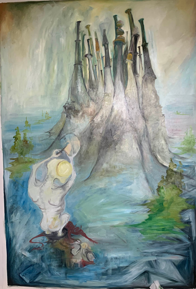Reworked Envy painting with the architecture developing into a stronger central structure and the surrounding composition taking a new direction.
