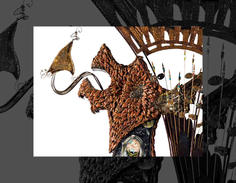 Detailed Great Welsh Dragon head sculpture in copper, created by Jupigio