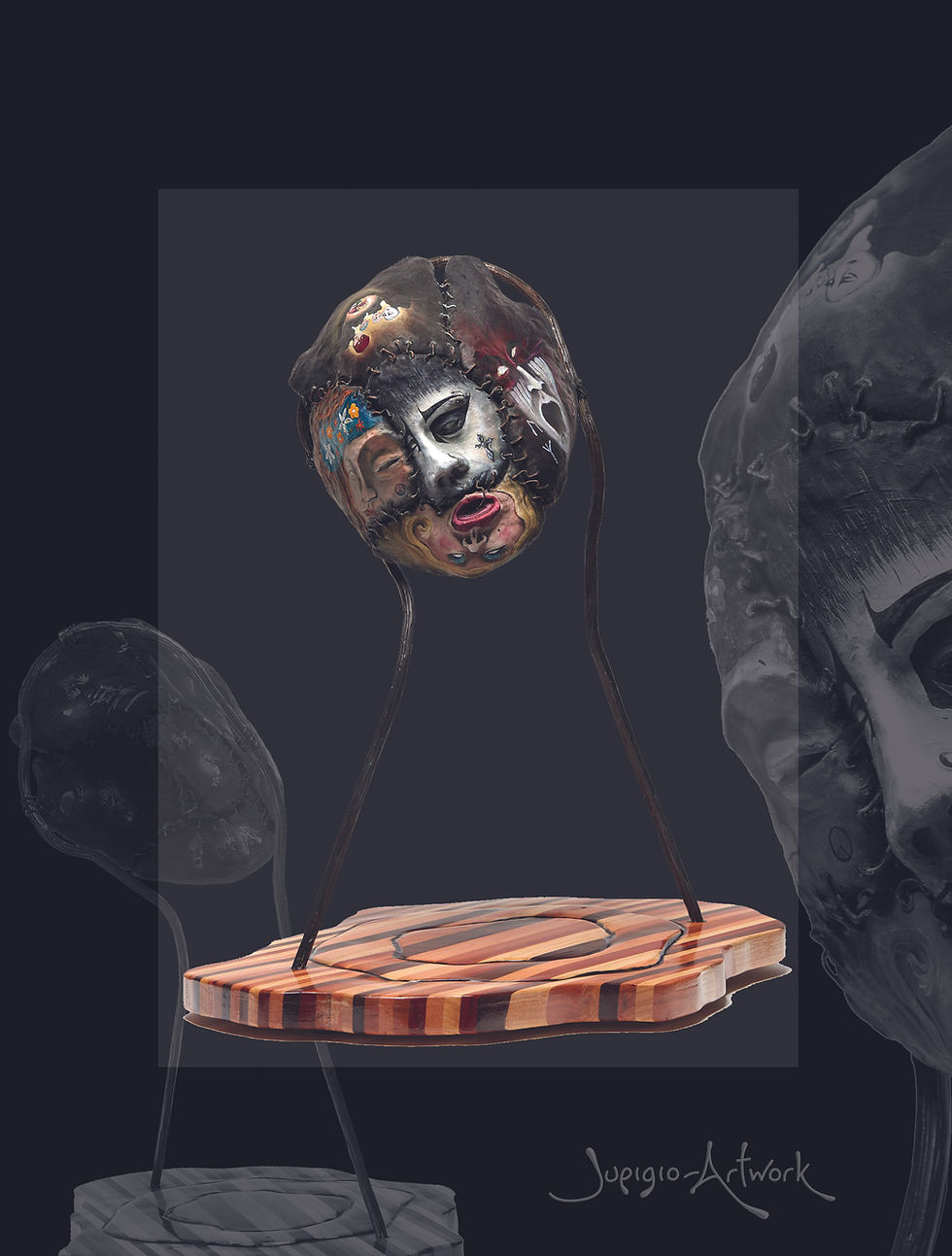 Sculpture for Sale: "Fragmented Self" – A Sculptural Representation of Dissociative Identity Disorder (DID) by Julia O’Sullivan | Jupigio Artwork
"Fragmented Self" is a deeply evocative sculpture by Julia O’Sullivan, symbolizing the complex nature of Dissociative Identity Disorder (DID). This powerful work features a sculpted head with multiple distinct personas emerging from its form, each representing the fragmented identities that often coexist within an individual.
Each persona is portrayed uniquely: a warrior, a hippy, a goth, a "slut", and a small child—showcasing the diverse identities shaped by trauma, coping mechanisms, and psychological defense. Central to the piece, the child’s persona stands vulnerable and exposed, representing the core innocence often hidden and shaped by painful experiences.
The fractured textures and internal imagery within the sculpture reflect the mental and emotional scars of abuse, illustrating how these personas often serve as protective roles, each acting as a shield against the overwhelming reality of trauma.
Fragmented Self powerfully portrays the complexity, resilience, and pain associated with DID, inviting viewers to contemplate the emotional depth and inner strength required to navigate multiple identities within one person.
A thought-provoking and poignant sculpture that speaks to the multifaceted experience of trauma and mental health, making it an essential addition to any collection focused on psychological art, identity, and healing.