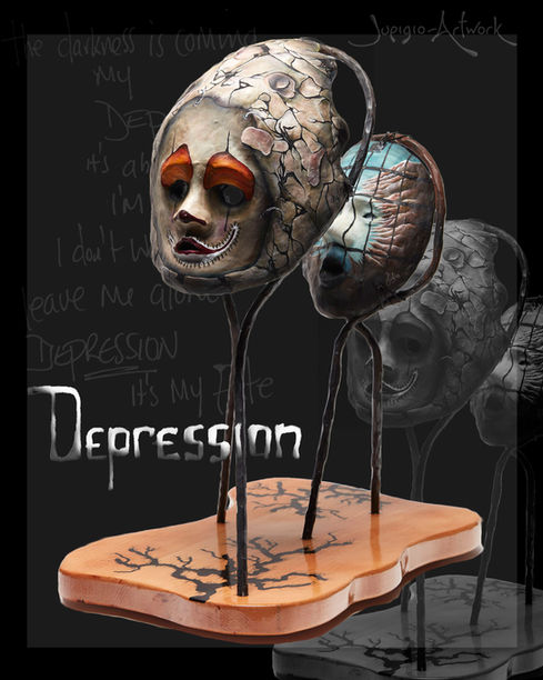 Rare and Unusual art - Avant-garde Depression sculpture by Julia OSullivan symbolising mental health awareness and emotional resilience.