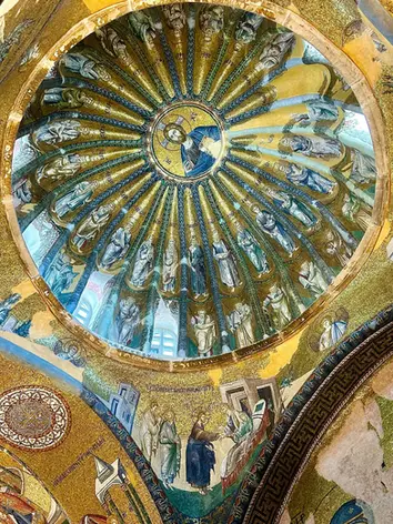 The vibrant colors and gold backgrounds of the Byzantine mosaics in Kariye Mosque. A stunning visual journey easily accessible from Casa Rosa Suites.