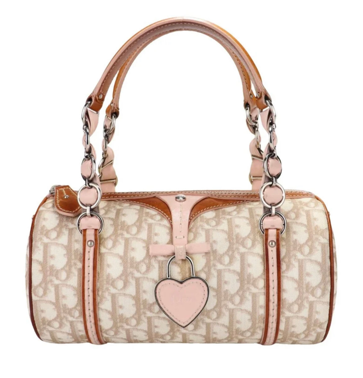 Rare limited Dior Romantique Pink & Tan Trotter Leather Barrel bag