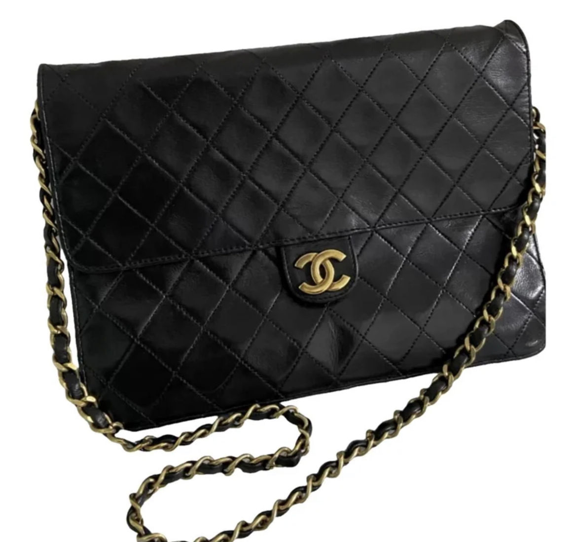 Chanel vintage black quilted lambskin classic flap bag