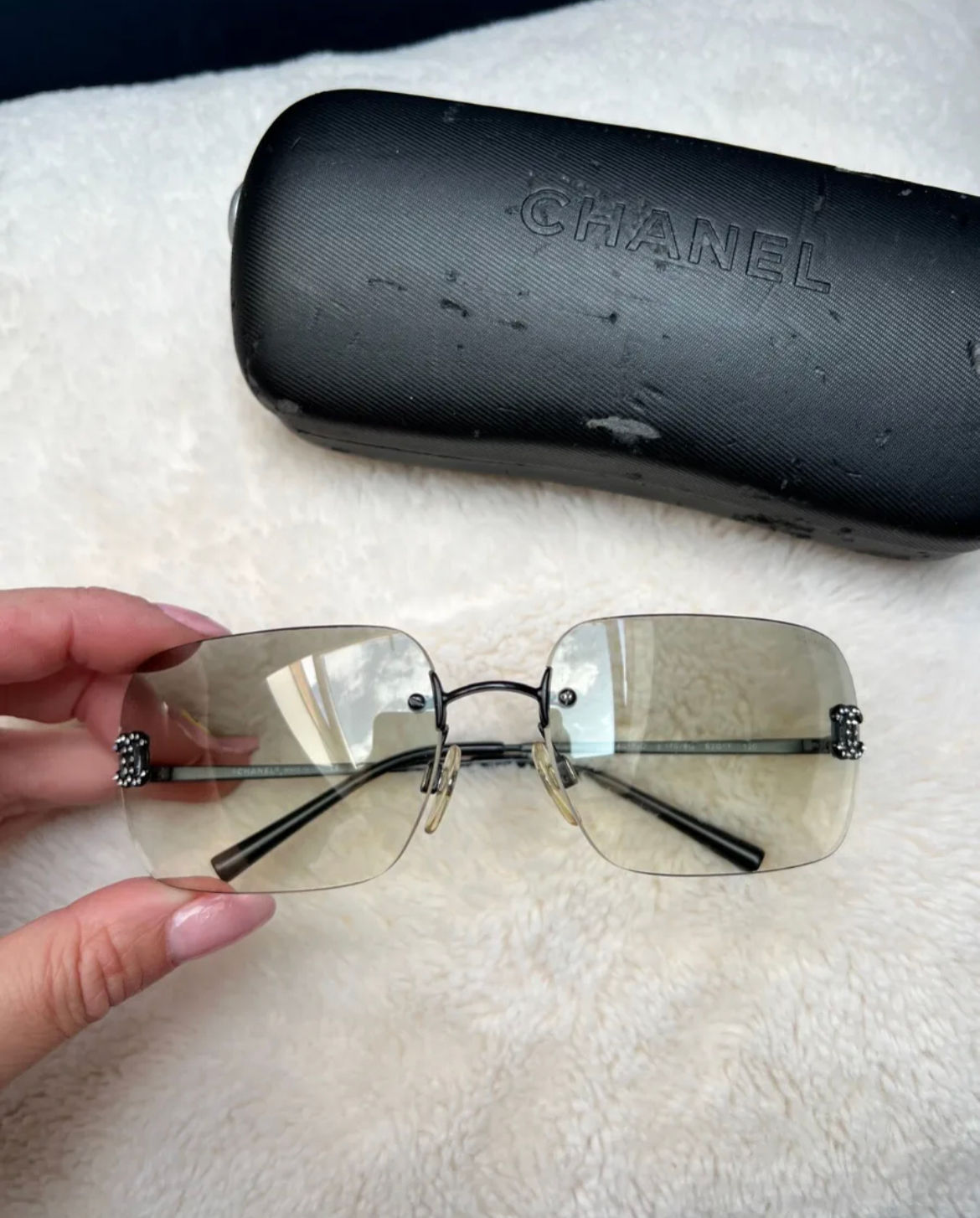 Rare Chanel black rhinestone sunglasses 
