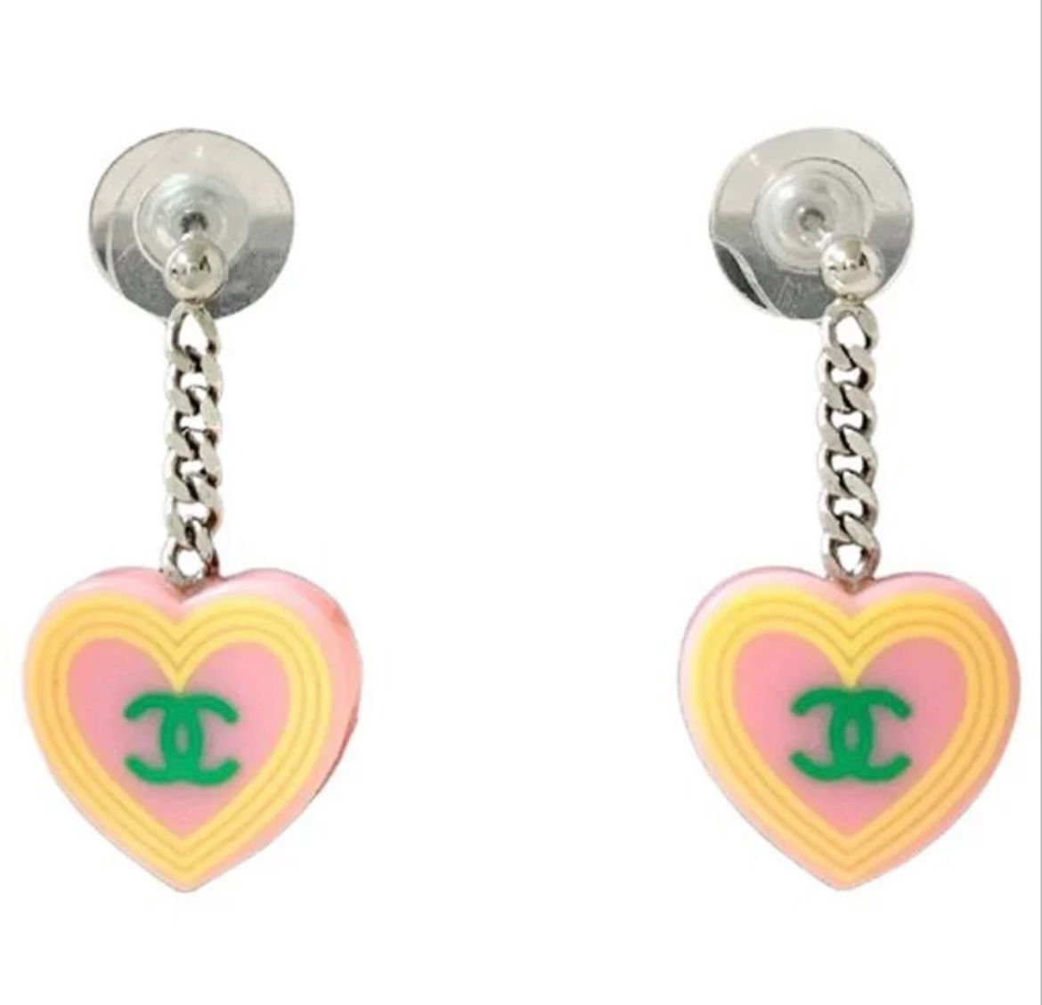 Chanel Coco Mark Heart Reversible Chain Swing Pink Silver