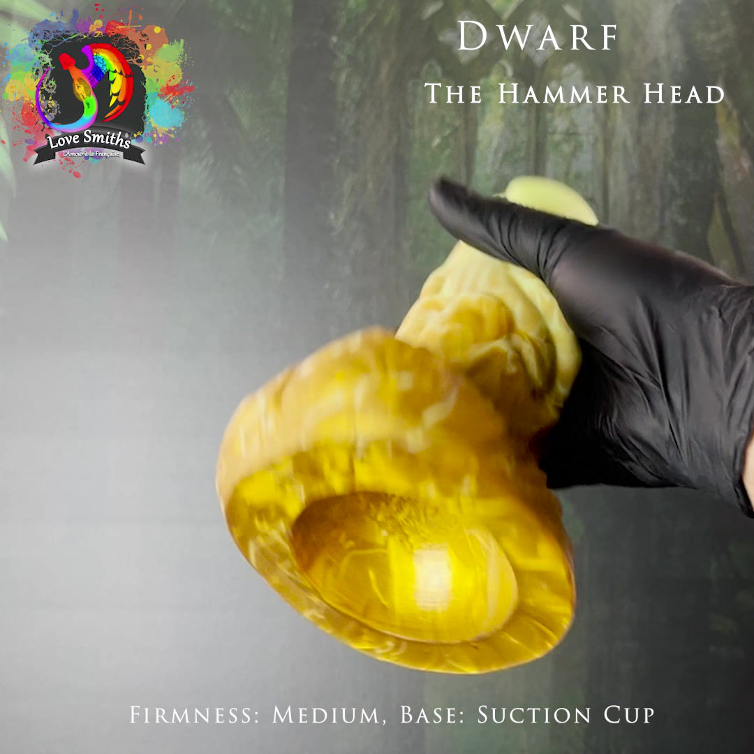 A gold and pastel yellow coloured dwarf dildo