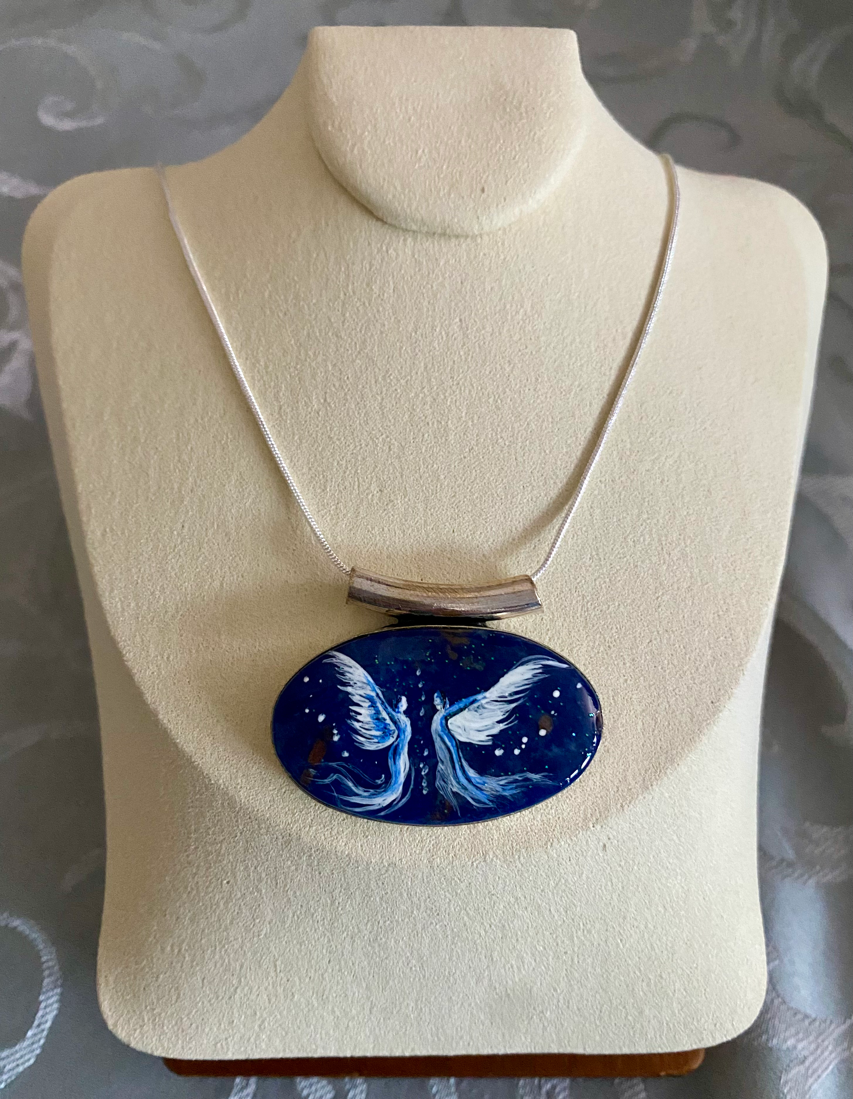 Sodalite necklace with hand painted angels