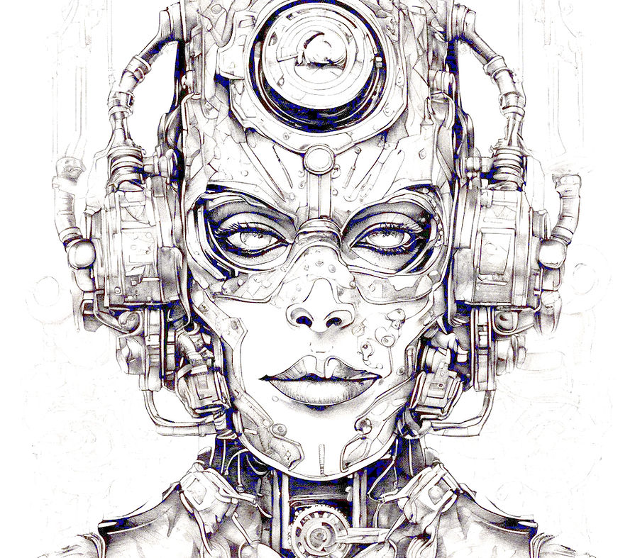 A cyborg mask, steampunk style, comic ar